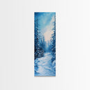 Winter Path, snowy pine tree art, moody art, Christmas wall art, wabi sabi art, landscape painting, Framed Canvas Print