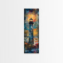 Lighthouse Glow, Moody Seascape, Nautical Painting, Coastal Decor, Sunset Wall Art, Framed Canvas Print, Bedroom Art