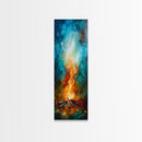 Cozy Campfire, rustic decor, autumn painting, moody art, forest at dusk painting, wabi sabi art, framed canvas print, vertical wall art