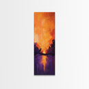 Fiery Sunset Reflection, mountain painting, moody art, forest at dusk painting, pine tree art, framed canvas print, vertical wall art