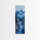 Waterfall Mountain, landscape painting, mountain painting, blue and green wall art, coastal decor, framed canvas print