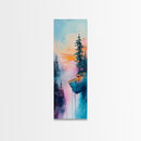 Dreamy Landscape, Pine Tree Art, Mountain Painting, Blue and Green Wall Art, Tall Skinny Art, Framed Canvas Print, Rustic Wall Art