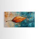 Autumn Leaf, fall painting, teal wall art, botanical prints, moody art, textured painting, gift idea for her, Canvas Print