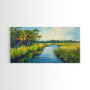Marshland View, palm tree painting, tropical landscape, coastal decor, green wall art, rustic wall art, Framed Canvas Print