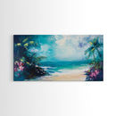 Tropical Beach, Framed Canvas Print, coastal painting, palm tree painting, Hawaii art, nautical decor, coastal wall art