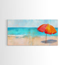 Beach Umbrella, Coastal Decor, Nautical Wall Art, Seascape Painting, Ocean Painting, Extra Wide Art, Framed Canvas Print, Beach House Art