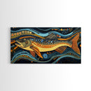 Abstract Trout Art, Fly Fishing Art, Rustic Wall Art, Whimsical Art, Framed Canvas Print, Tall Narrow Art, Living Room Art