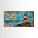Red Lighthouse, nautical painting, coastal wall art, beach house decor, ocean painting, framed canvas print, above couch art
