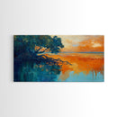 Mangrove Sunset Painting, coastal landscape art, blue and green wall art, seascape painting, nautical wall art, framed canvas print