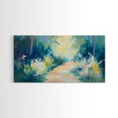 Serene Woodland Trail, wildflower painting, botanical prints, landscape painting, rustic decor, extra wide art, Framed Canvas Print