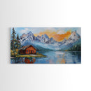 Mountain Cabin, Rustic Art, Lake Tahoe Art, Above Sofa Art, Landscape Painting, Bedroom Art, Framed Canvas Print, Farmhouse Art