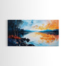 Sunset Lake Reflection, panoramic art, landscape painting, framed canvas print, mountain painting, extra wide art