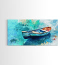 Floating Boat, teal watercolor, impressionist seascape, peaceful ocean, nautical painting, Canvas Print, coastal decor, rustic art