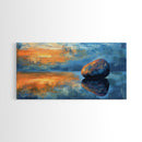 Zen Stone Reflection, moody art, minimalist art, coastal painting, blue and green wall art, extra wide art, canvas print