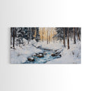 Birch Tree Painting, Snowy River Art, Winter Landscape, Framed Canvas Print, Farmhouse Art, Wabi Sabi Art, Tall Narrow Art