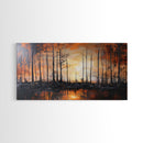 Forest at Dusk, moody art, fall landscape painting, pine tree art, framed canvas print, extra wide art, autumn wall art, rustic decor