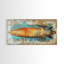 Rustic Surfboard, coastal decor, surf wall art, nautical painting, extra wide art, boho art, beach house decor, Canvas Print