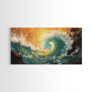 Golden Wave, surf wall art, seascape painting, coastal decor, nautical wall art, beach house decor, panoramic art, Canvas Print