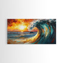 Ocean wave, sunset surf, seascape painting, framed canvas print, surf wall art, nautical painting, coastal decor