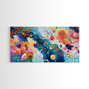 Floral abstract, whimsical art, colorful wildflowers, framed canvas print, botanical prints, pink orange wall art