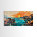 Sunset Seascape, Framed Canvas Print, coastal landscape art, panoramic painting, extra wide painting, above bed art, ocean wall art