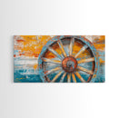 Rustic Wagon Wheel, Canvas Print, western wall art, rustic decor, farmhouse art, extra wide painting, horizontal wall art