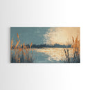 Marsh Landscape, Canvas Print, wabi sabi art, extra wide painting, panoramic wall art, minimalist landscape, soft neutral tones