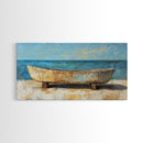 Rustic Boat, Framed Canvas Print, coastal wall art, nautical decor, rustic art, extra wide painting, panoramic painting