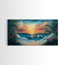 Tropical Waves, palm tree painting, Hawaii art, seascape painting, coastal decor, ocean painting, beach waves, Framed Canvas Print