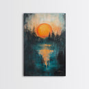 Sunset Over Water, Forest at Dusk Painting, Moody Landscape, Warm Glow Art, Nature Wall Art, Rustic Decor, Canvas Print