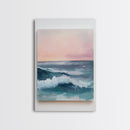 Ocean Sunset Waves, coastal decor, nautical painting, pink orange wall art, coastal landscape art, Canvas Print