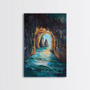Sunlit Ocean Grotto, seascape painting, nautical painting, tropical wall art, blue and green wall art, Framed Canvas Print