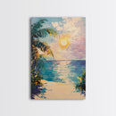 Tropical Beach Sunset, coastal cowgirl wall art, palm tree painting, beach scene, framed canvas print, bedroom art, nautical painting