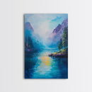 Mountain Lake View, Landscape Painting, Lake Tahoe Art, Smoky Mountain Art, Nature Wall Art, Bedroom Art, Framed Canvas Print