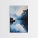 smoky mountain art, pine tree art, rustic wall art, blue and green wall art, panoramic painting, Framed Canvas Print, above couch art