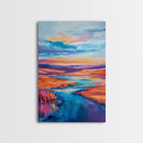 Vibrant River, landscape painting, wabi sabi art, coastal landscape art, Canvas Print, horizontal wall art, panoramic art, farmhouse art