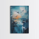 Seagull Art, coastal wall art, nautical painting, ocean birds, teal wall art, moody art, framed canvas print, gift idea, coastal decor
