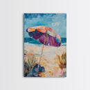 Beach Umbrella, Coastal Wall Art, Seascape Painting, Nautical Decor, Ocean Painting, Coastal Landscape Art, Framed Canvas Print