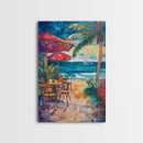 Beach Café, Coastal Landscape Art, Nautical Wall Art, Ocean Art, Seascape Painting, Coastal Decor, Canvas Print, Above Sofa Art