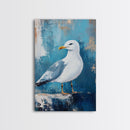 Seagull Portrait Framed Canvas Print Coastal Bird Painting, Nautical Wall Art, Beach House Decor, Ocean Wildlife Artwork, Summer Gift