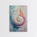 Nautical Shell Framed Canvas Print Coastal Boho Wall Art, Ocean Beach House Decor, Pastel Seashell Painting, Relaxing Seaside Artwork