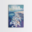 Coastal Shell Path Framed Canvas Print Beach House Decor, Nautical Ocean Art, Seaside Aesthetic, Living Room Coastal Wall Art