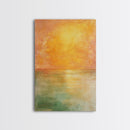 Golden Sunset Horizon Framed Canvas Print Warm Minimalist Wall Art, Serene Ocean Painting, Modern Living Room Decor, Calming Tones