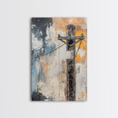 Rustic Telephone Pole Framed Canvas Print Industrial Wall Art, Urban Grunge Decor, Abstract Cityscape Painting, Modern Office Artwork