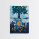 Tree With Golden Roots Canvas Print Surreal Nature Wall Art Abstract Landscape Painting Living Room Decor Earth Tones Artwork