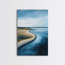 Serene Shoreline Framed Canvas Print Minimalist Coastal Landscape Wall Art, Beach Tranquility Painting, Nautical Home Decor