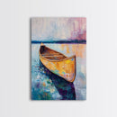 Wooden Canoe, Coastal Landscape Art, Nautical Wall Art, Seascape Painting, Lake Tahoe Art, Extra Wide Art, Framed Canvas Print