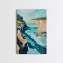 Coastal Cliffs, Nautical Painting, Seascape Painting, Rustic Decor, Extra Wide Art, Above Bed Wall Art, Framed Canvas Print