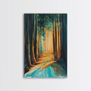 Golden Forest, moody art, pine tree art, wabi sabi wall art, landscape painting, rustic decor, Framed Canvas Print, autumn decor