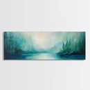 Forest Lake Morning Framed Canvas Print Calm Nature Art, Misty Green Landscape, Cabin Wall Decor, Peaceful Living Room Artwork